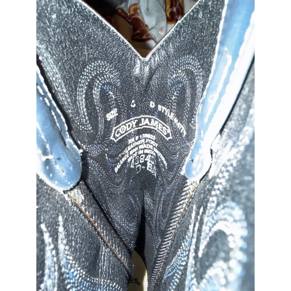 Cody James Kids Brown Leather‎ Navy Blue Stitched Western Cowboy Boots Size 4 D